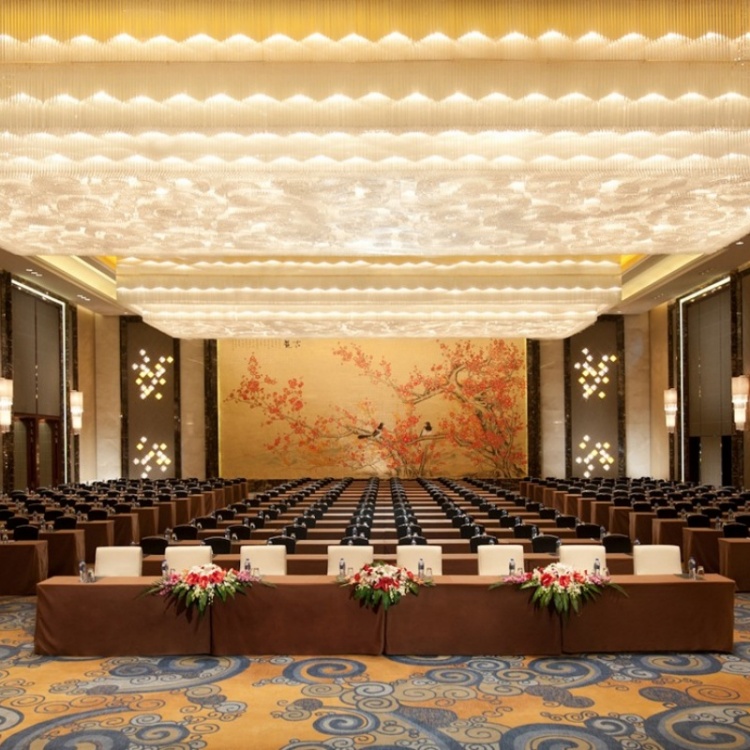 Overall view of the hotel ballroom luminous crystal ceiling