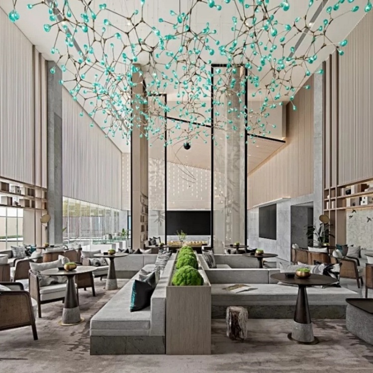 Overall view of the grand lobby emerald crystal cascade